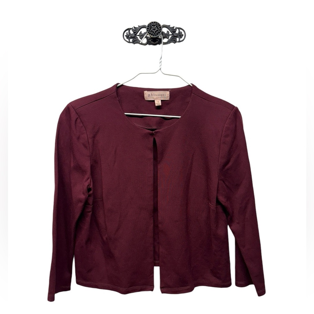 Philosophy burgundy red maroon light one button fancy cardigan sweater top small